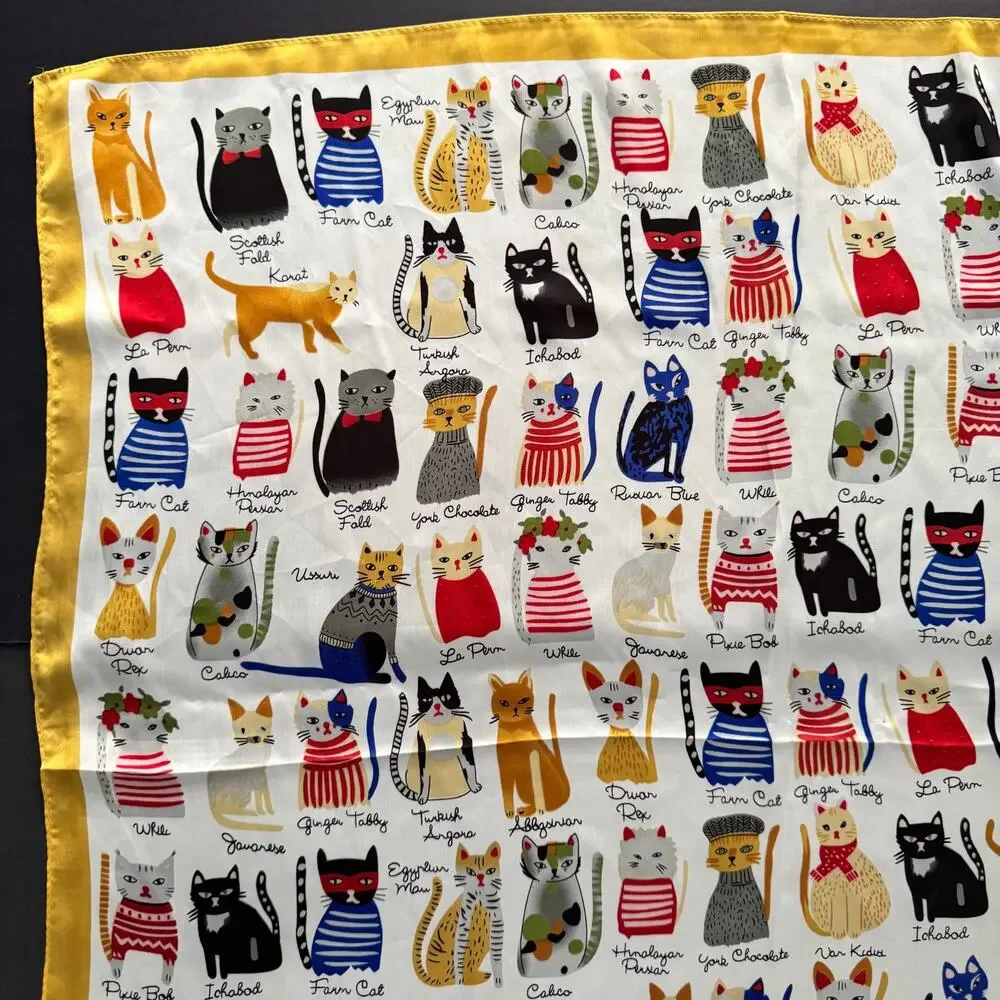 Colorful Cat Breed Print Square Scarf Silky Polyester Neck Hair Purse Accessory
